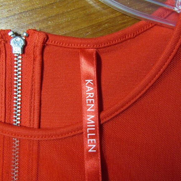 Karen Millen Orange Knit Cold Shoulder Fitted Top Size US 6 Stretch New Tag - Picture 7 of 11